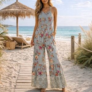 Floral Jumpsuit in Blue and Pink